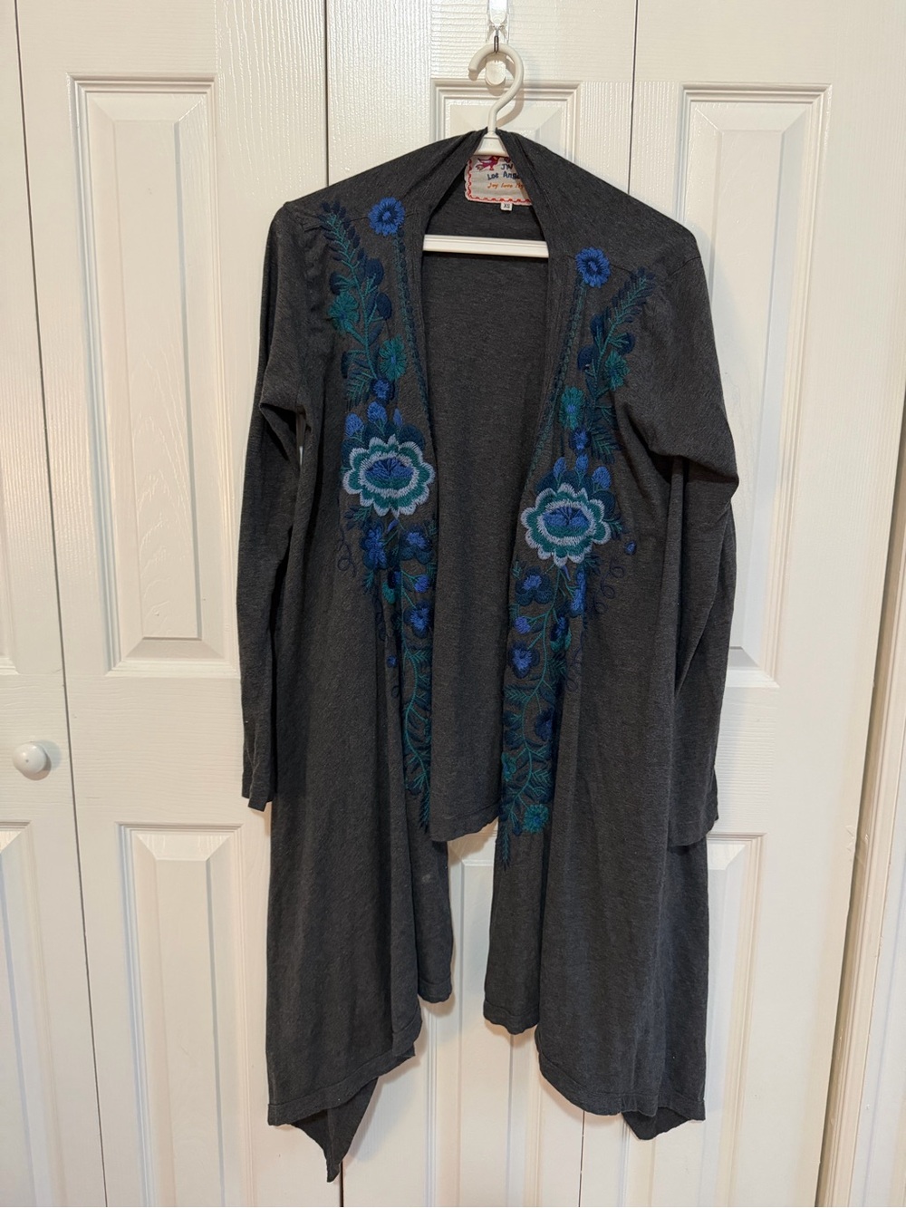 Johnny Was Embroidered Duster Cardigan Grey Extra Small - Picture 3 of 6